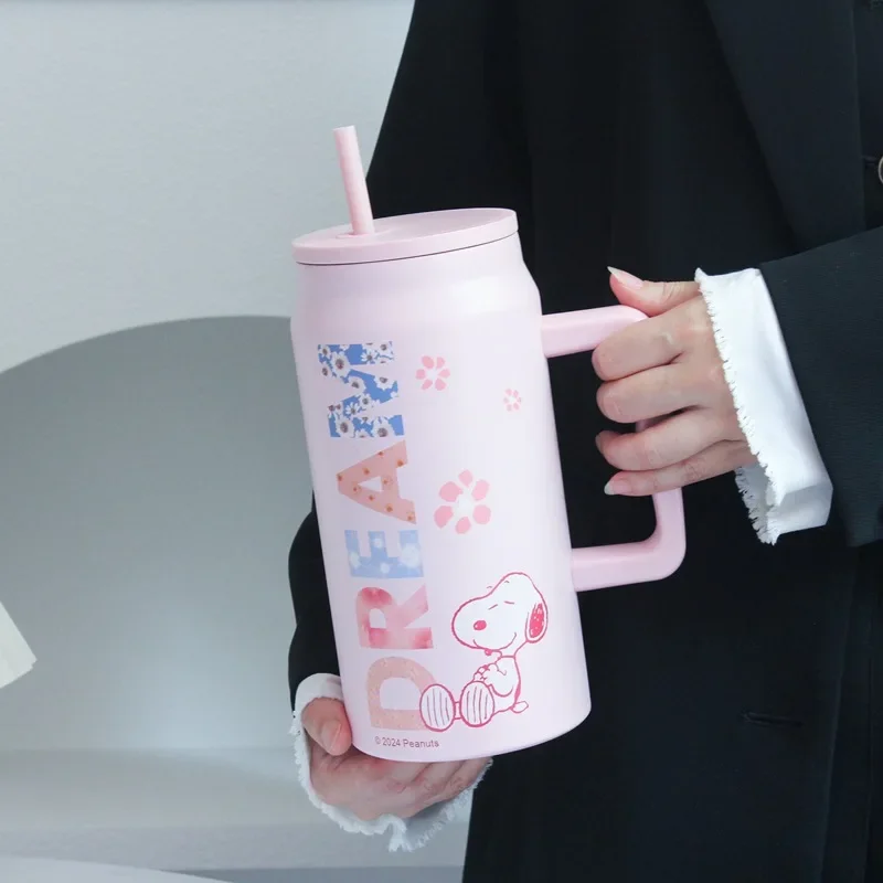 Tasse thermos en acier inoxydable 304 avec poignée, tasse à glace de grande capacité, bouteille d'eau froide extérieure, dessin animé Kawaii Snoclicks, tasse de voiture, 50oz