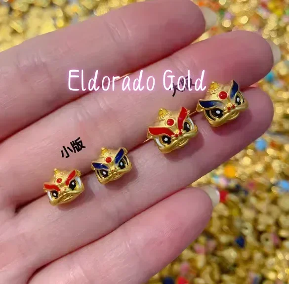 

Eldorado Gold 999 real gold lion charms 24k pure gold loose beads diy bracelet fine gold lion dance