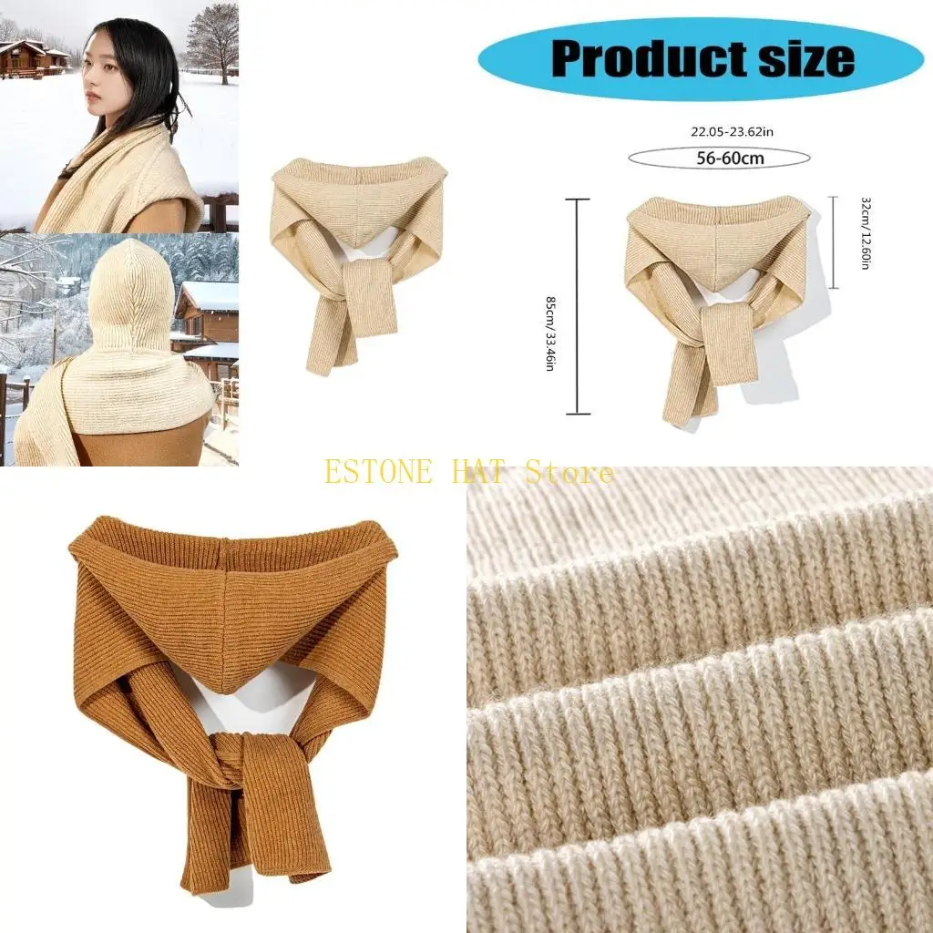 49MF Hooded Shawl Knitted Shoulder Wrap for Autumn Winter Color Collar Shawl Neck Wrap All Matching Women Accessories