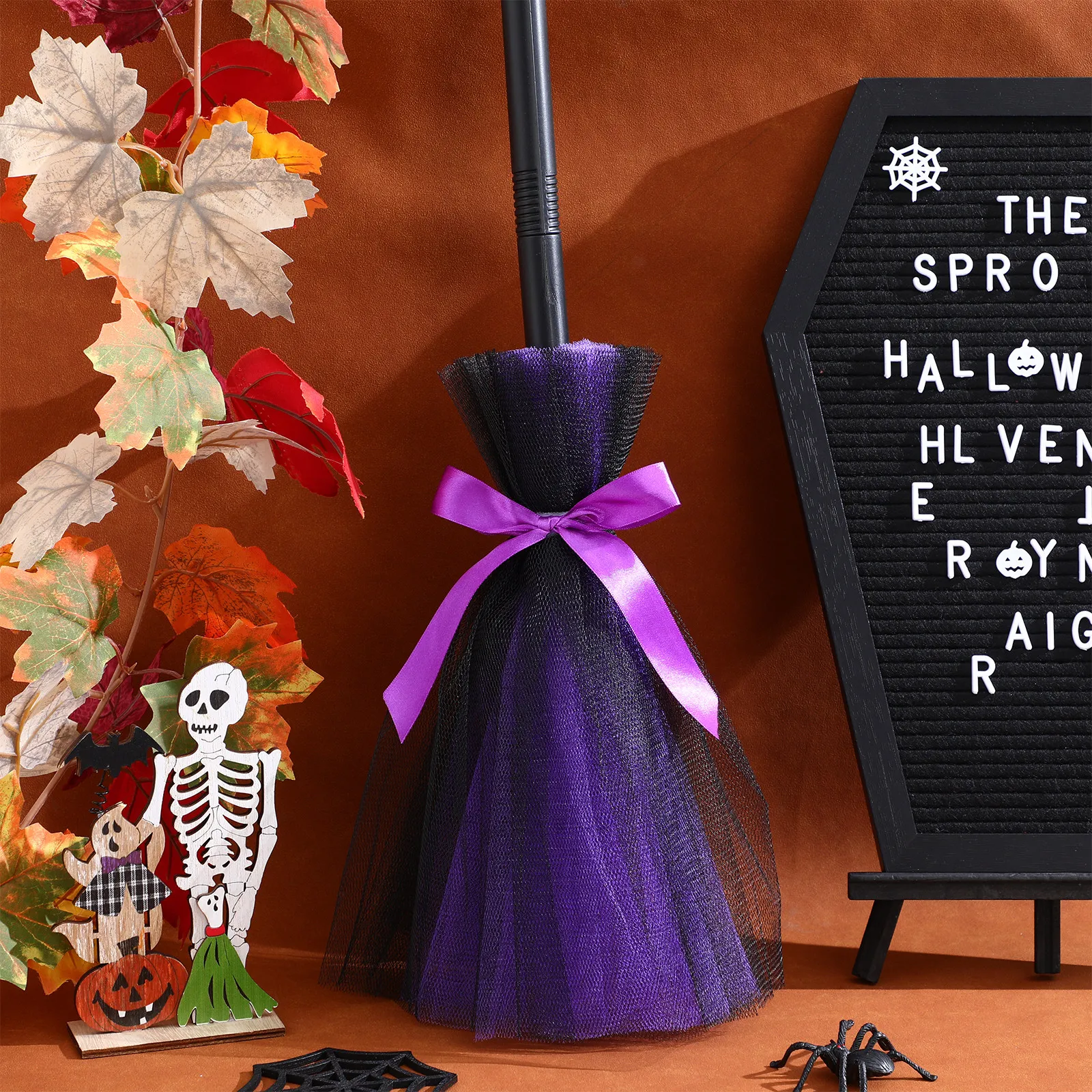 1Pcs Halloween Broom Witch Besom Long-Lasting Material Performance Prop Party Decoration Halloween Performance Prop