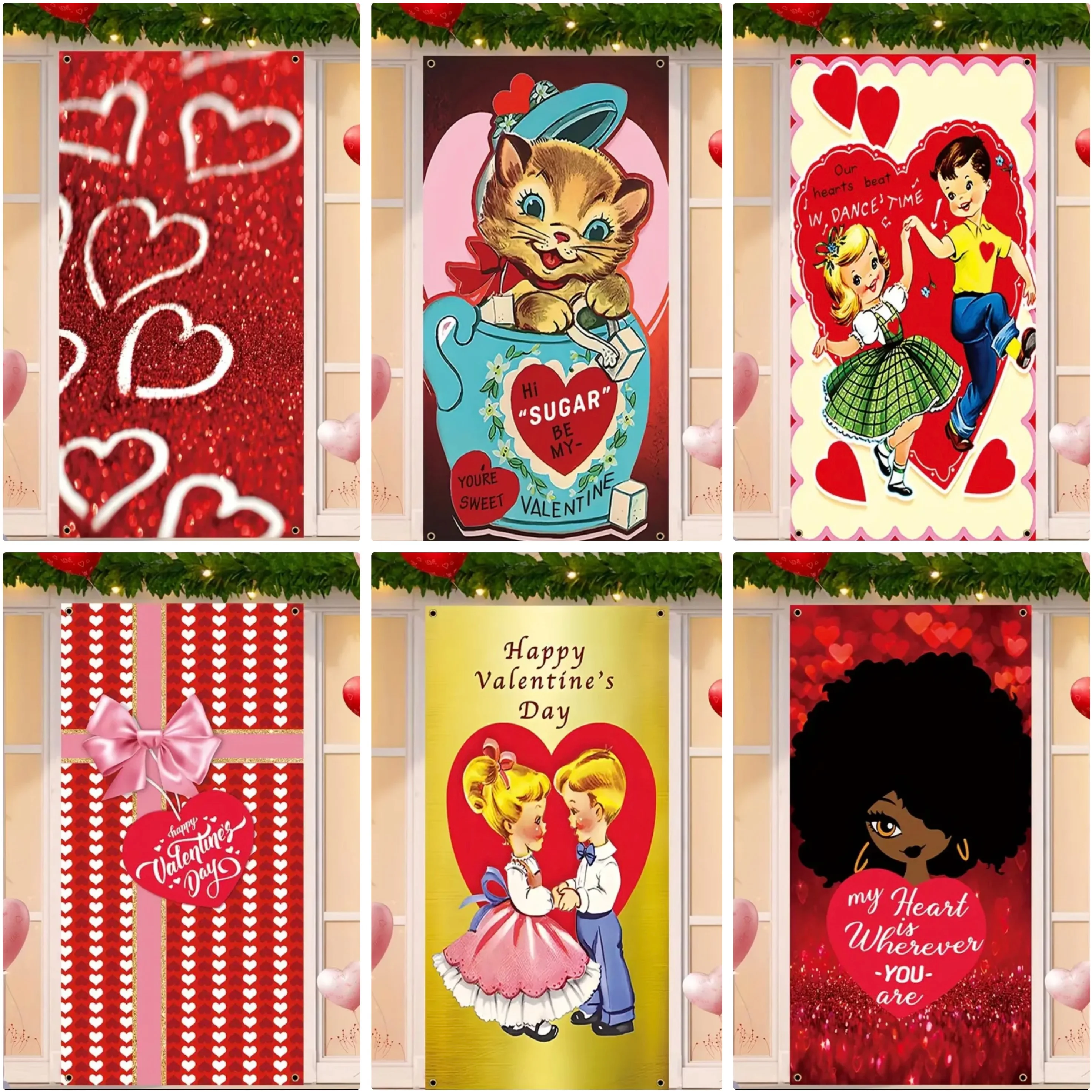 

Valentine's Day Door Cover Backdrop Romantic Confession Red Love Heart Sweet Decor Valentine's Day Engagement Decoration Banner