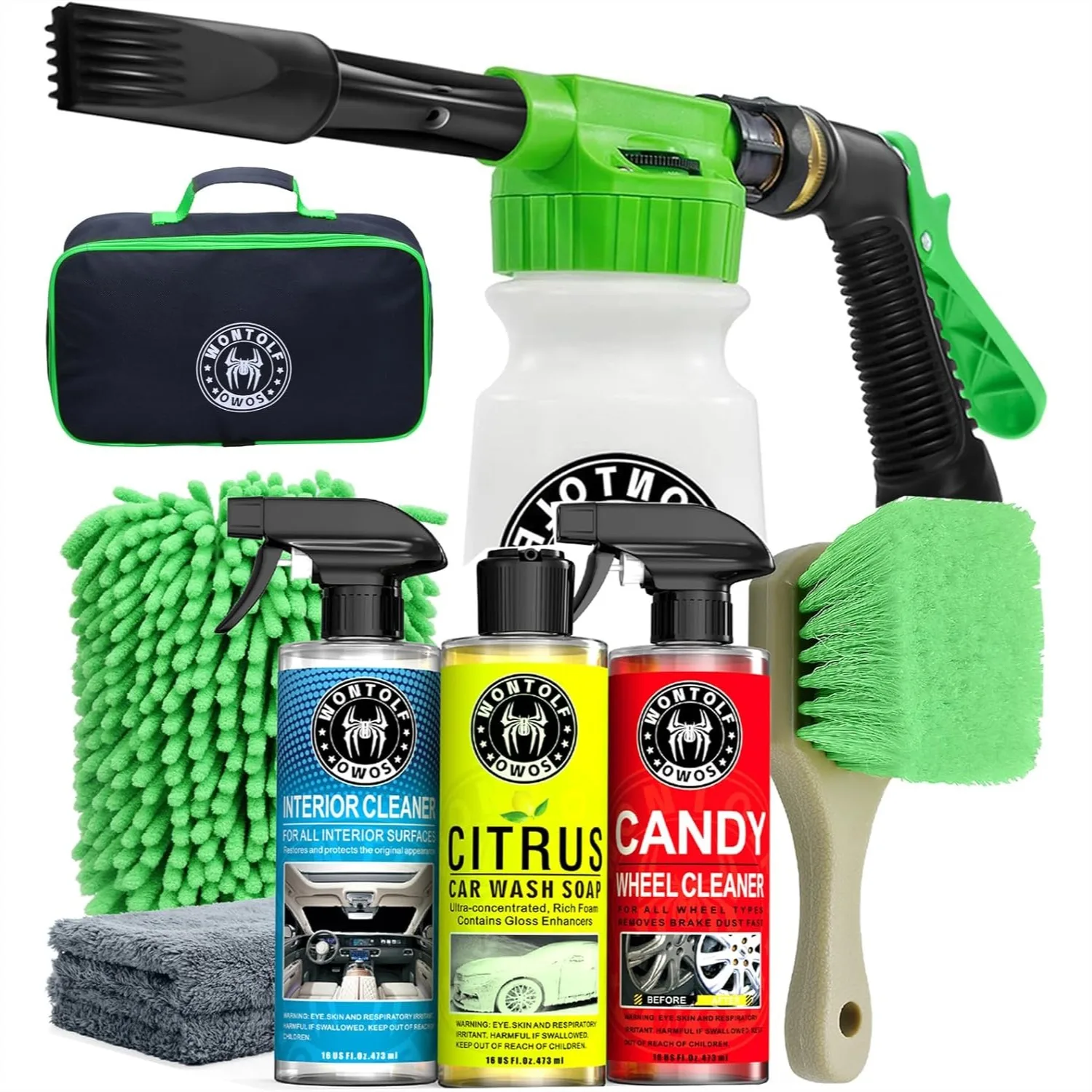 Car Wash Kit with Foam Gun, 10 Items Car Cleaning Kit for Cars Trucks RVs SUVs Motorcycles, Car Wash Soap, Interior Detailer