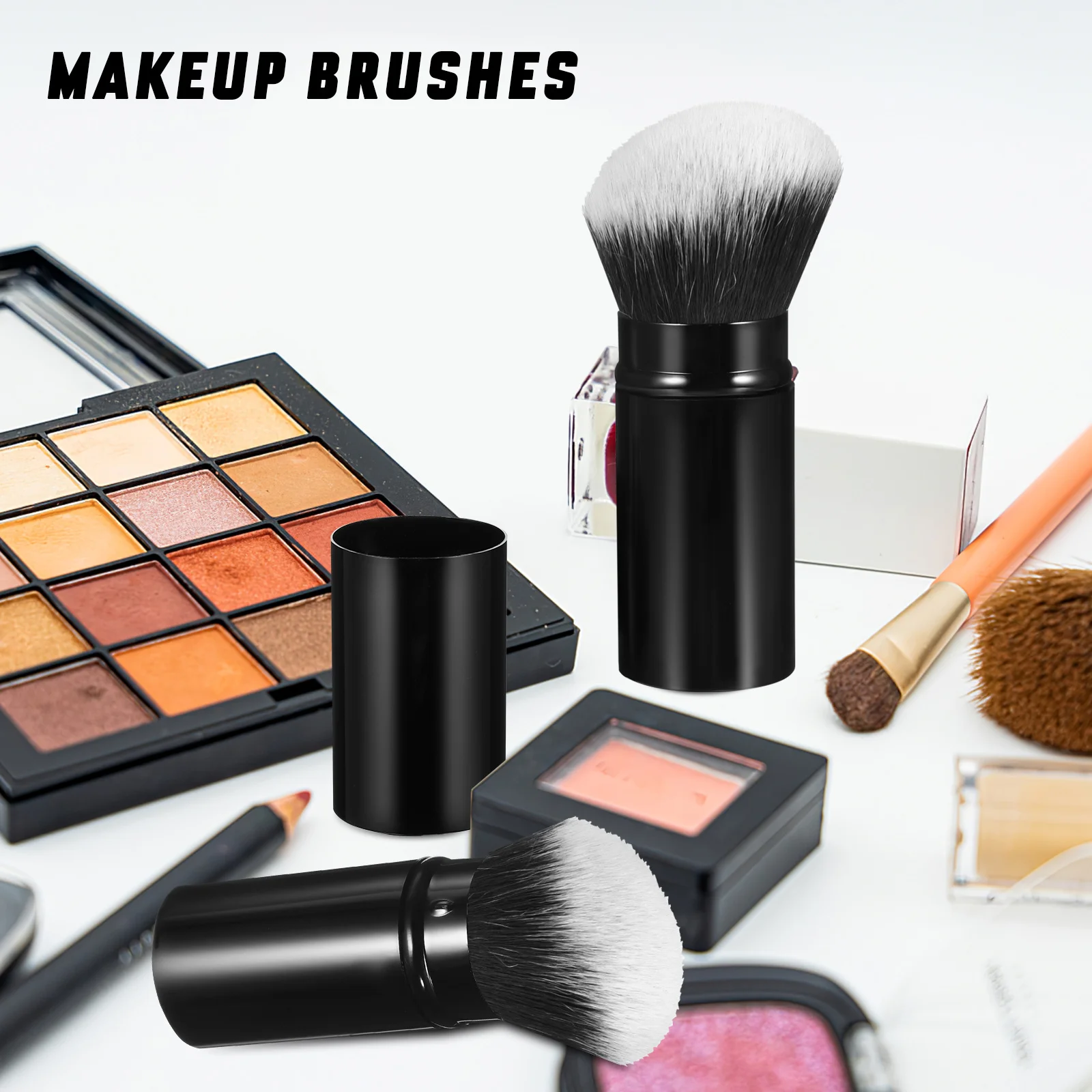 2Pcs Retractable Makeup Brush Set Travel Tools Powder Blush Brushes Soft Hair Protective Cap Makeup Blush Brush