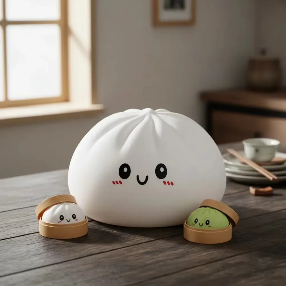 Cartoon Steamed Buns Decorative Pillow PP Cotton Filling Soft Large Buns Throw Pillow Fleece Surface Dough Ball Pillow Car