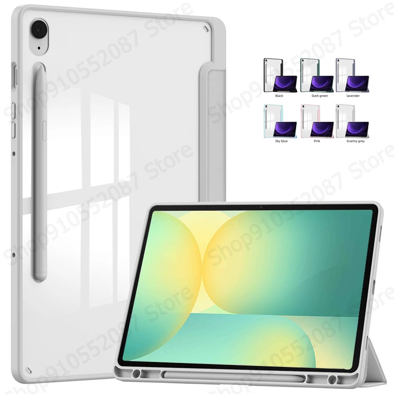 For Samsung Galaxy Tab S10 FE Case with Pen Holder Trifold Acrylic Back Hard Cover For Galaxy Tab S10 FE / S9 FE 10.9 inch Case