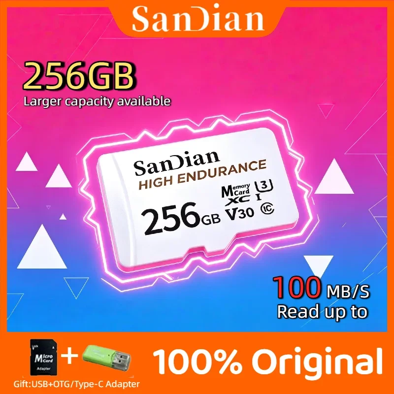Endurance High 128GB 256GB V30 C10 Original Micro TF SD-Karte für Dashcam, Auto-CCTV, Heimüberwachungskamera, Full HD