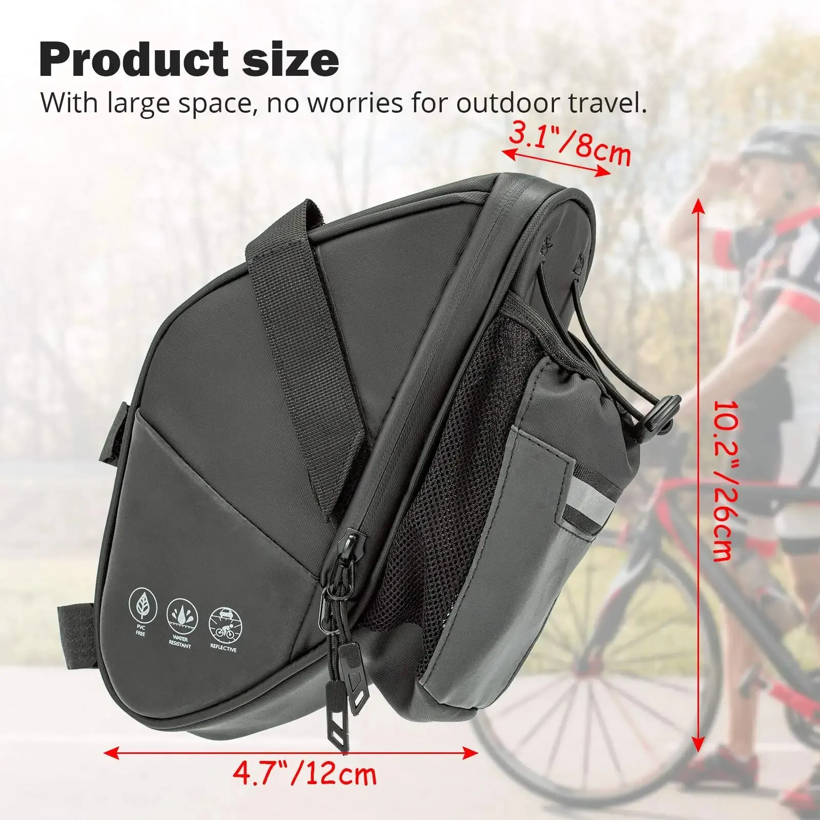 Bike Saddle Bag Waterproof Bike Rear Under Seat Storage Bag Water Bottle Pocket Cycling Pouch for MTB Mountain Road Bike 1.5L