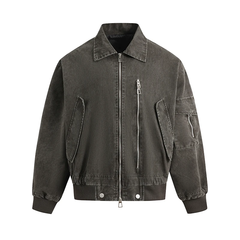 

American Retro Workwear Jaet Men's Casual Sli Loose Fit Spring Autumn Trendy Brand Cotton Long Sve Zipper Coat