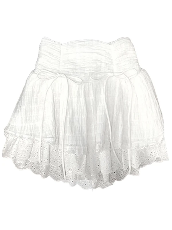 Gonna ort in pizzo bianco con fiocco elastico in vita da donna Sle Primavera Autunno Nuovo modello Gonna torta Vita alta rimbalzo Abbigliamento quotidiano