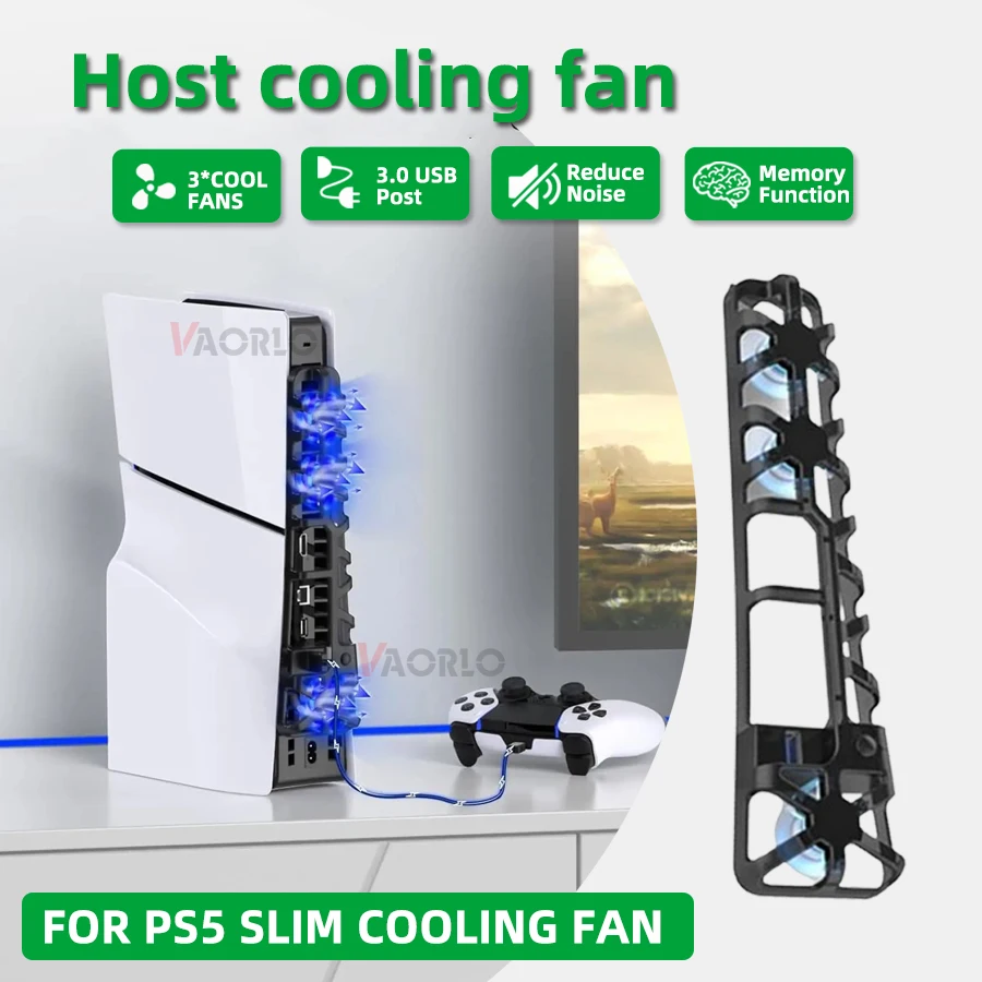 PS5 Slim Accessories Cooling Fan For Play Station 5 Slim Console Cooling Fan 3 Rotating Speed LED Light USB3.0 Hubs PS5 Slim