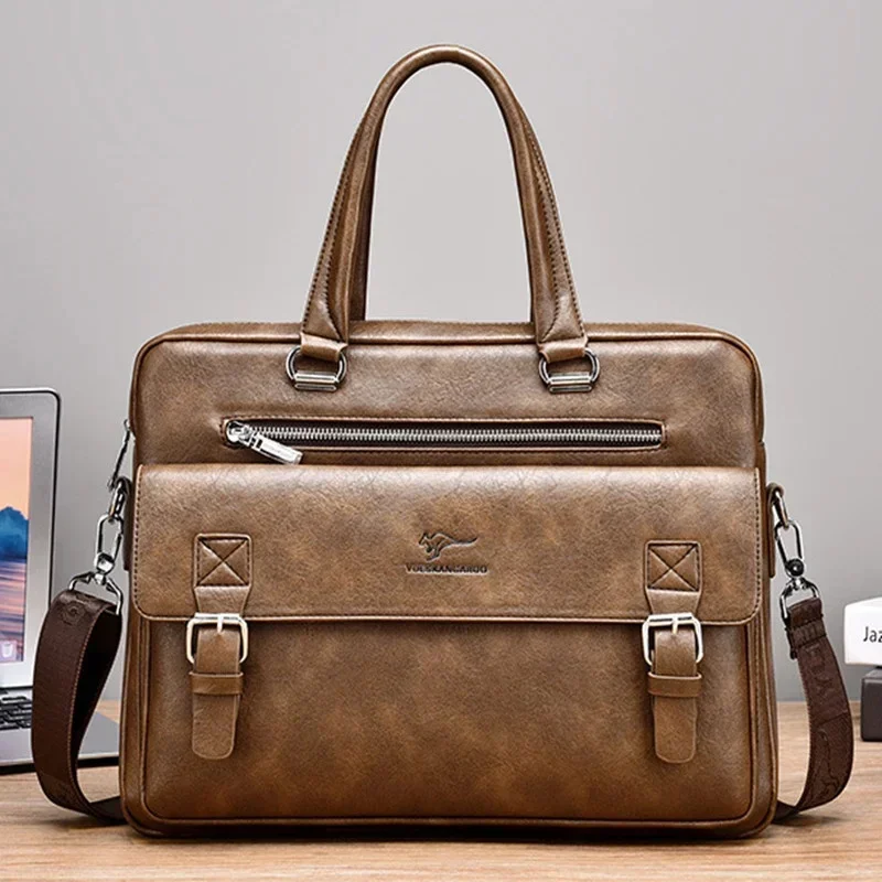 

Business Leather Men's Briefcase Large Capacity Shoulder Messenger Bag Vintage Man Handbag Office 14" inches Laptop