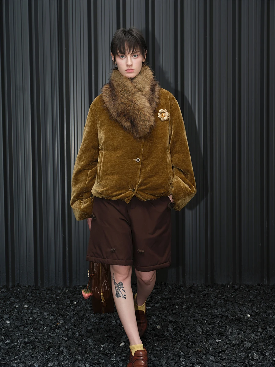 

Huiqing Women's Retro Fur Collar down Jaet ort Thiened Winter Street Sle Warm Coat Straight Cut Single-Breasted ...