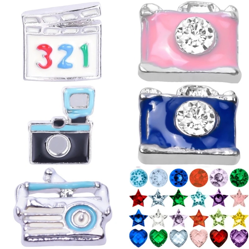 20Pcs/Lot Mini Tools Movie Camera Radio Floating Charms Handmade Metal Beads Fit Glass Locket Pendant Jewelry Accessories Bulk