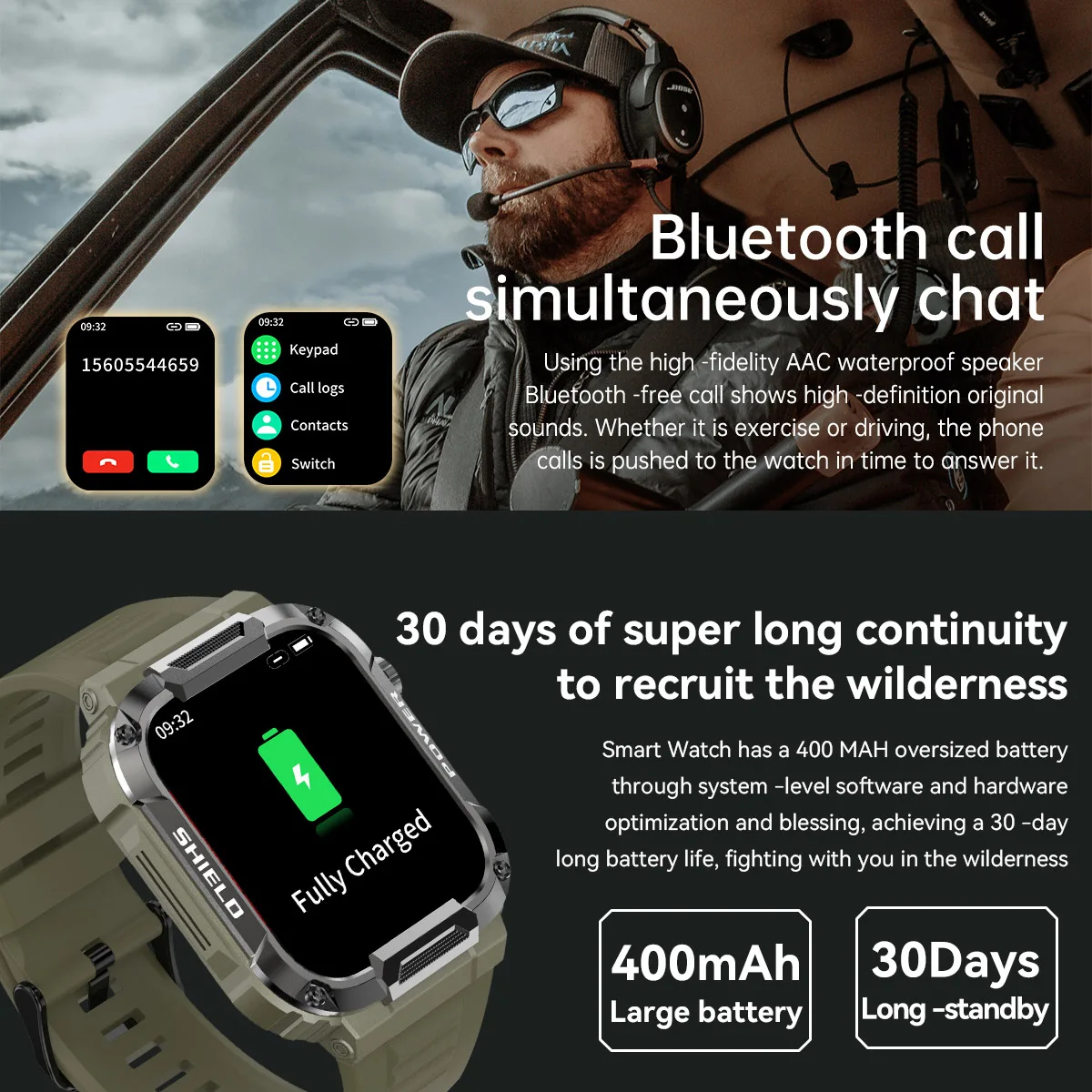 2023 Men Smart Watch 1.85\'\' 400mAh Bluetooth Call Health Monitor Swim Waterproof Sport Smartwatch for IOS Android Phone Outdoor