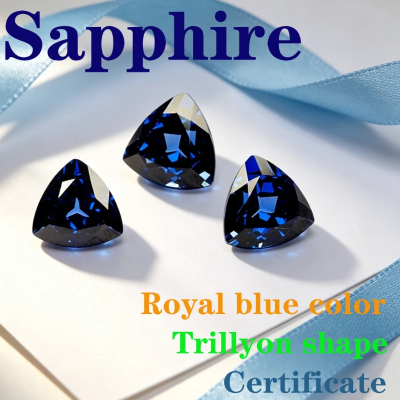 Synthetic Gemstone Sapphire Royal Blue Color Trillyon Shape Certificate Wholesale