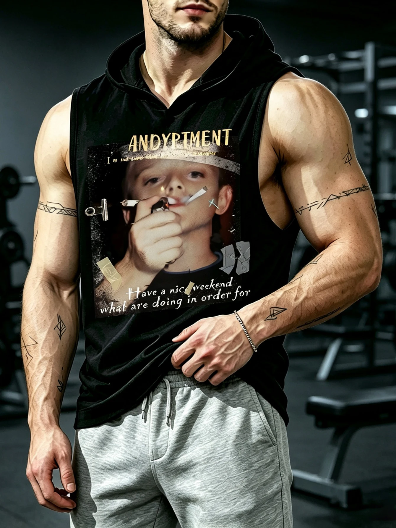 ANDYPTMENT Vintage Boy Portrait Graphic Sleeveless Hooded Tank Top Unisex Dark Grunge Streetwear Letter Print Hood Vest Sleeveless Hood Tank For Men Women
