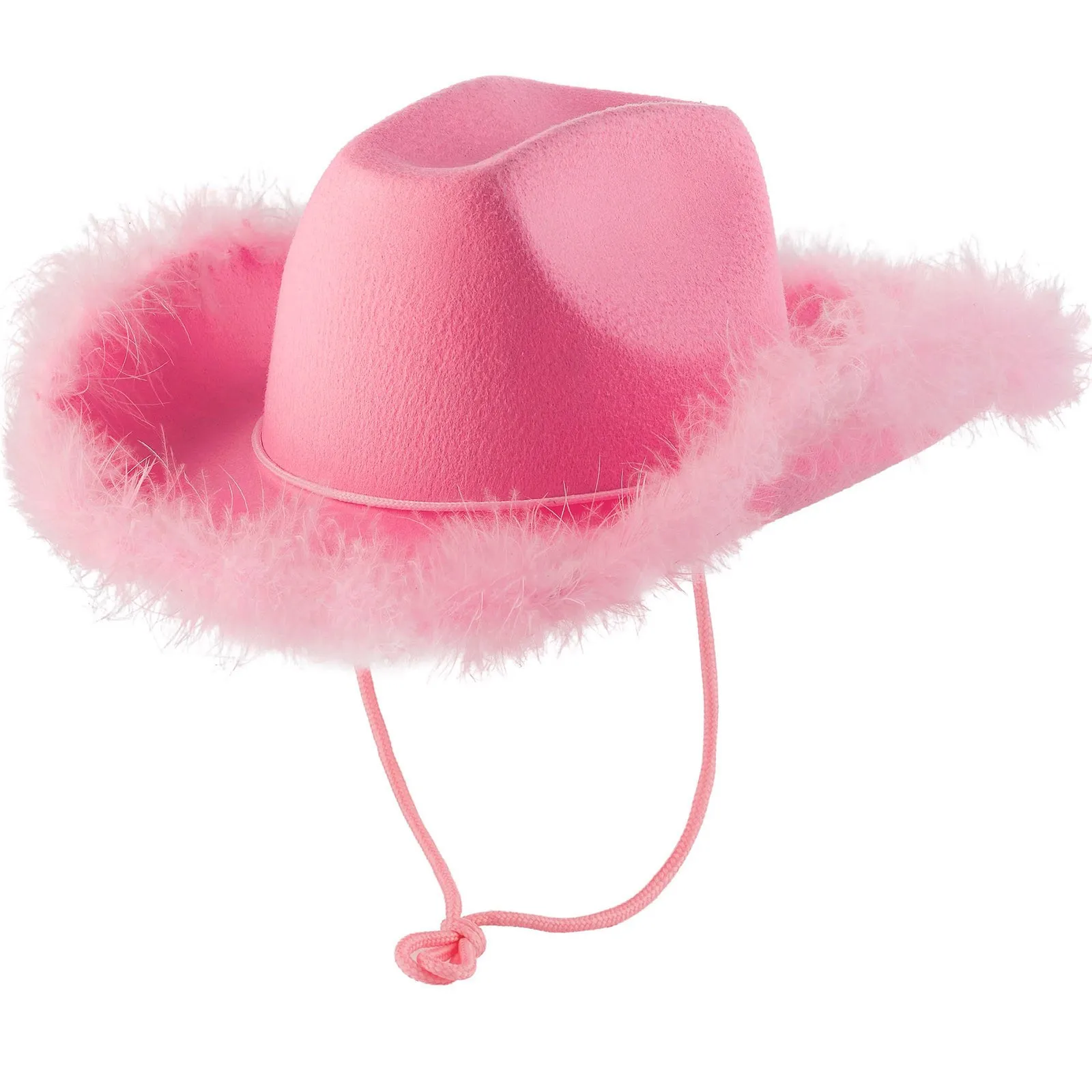 Vintage Cowboy Hat Fluffy Feather Brim Cowboy Hat Top Hat Pink Cowgirl Hat Festival Party Fashion Y2K Girls Accessories 2024