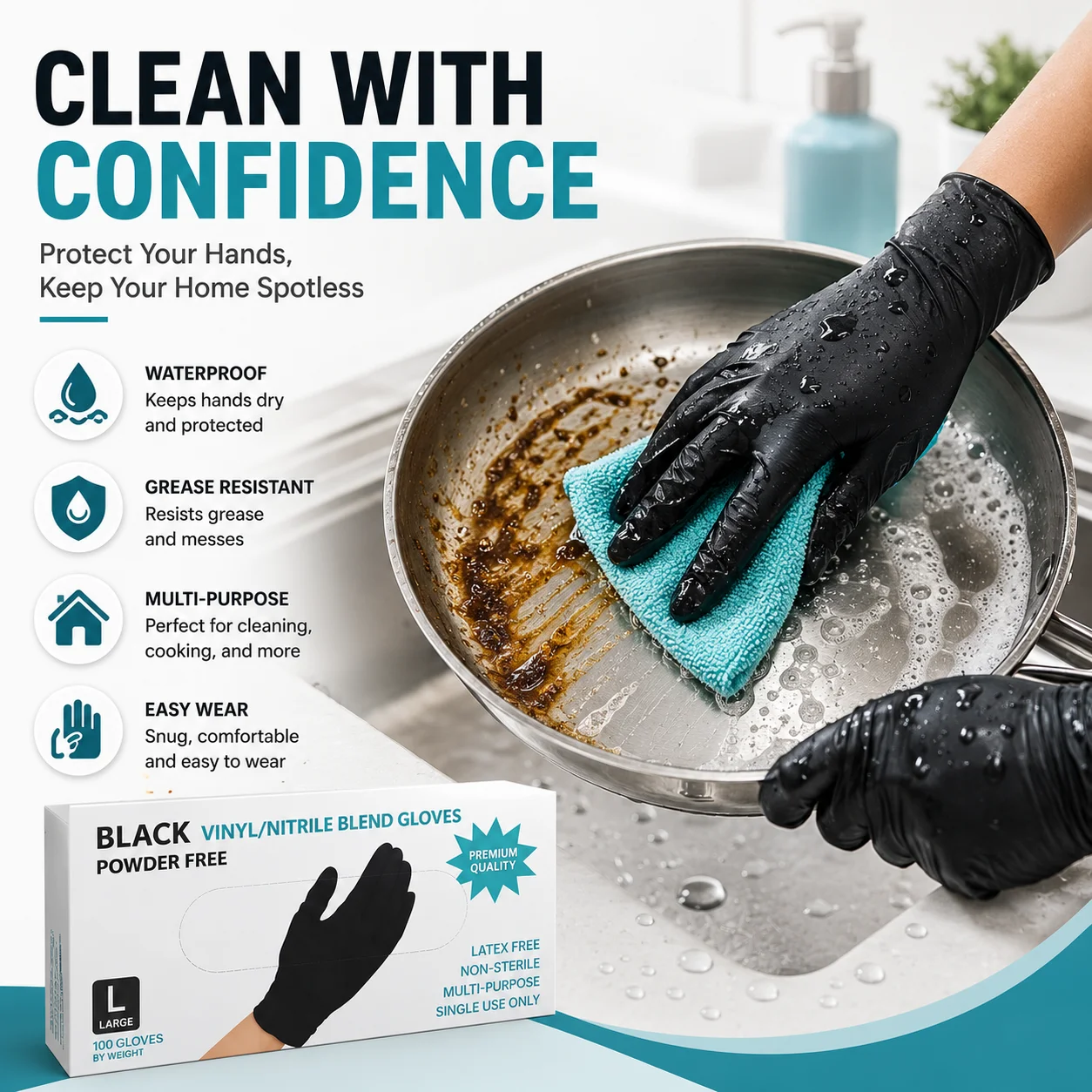 Latex Disposable Glove - ถุงมือทำความสะอาดไนไตรล์สีดำ 10 50 100 ชิ้น แบบใช้แล้วทิ้ง