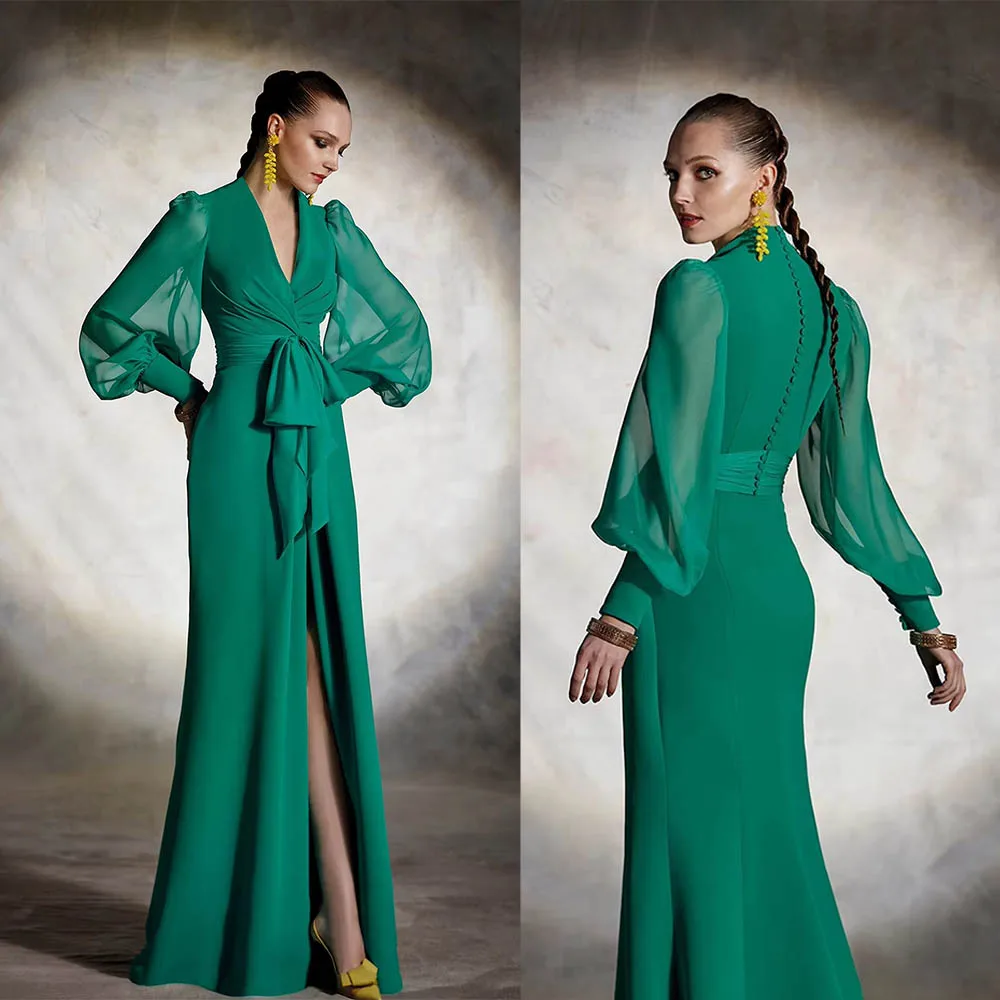 

Women Prom Dresses for Photo Shoot Sexy V Neck Long Sleeves Custom Made Sweep Train Elegant Maternity Robe Photoshoot Gown
