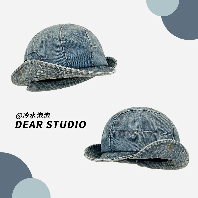 

Японские нишевые джинсовые панамы неправильной формы в стиле ретро, весенне-осенние мужские и женские уличные трендовые купольные кепки с откидными полями для бассейна