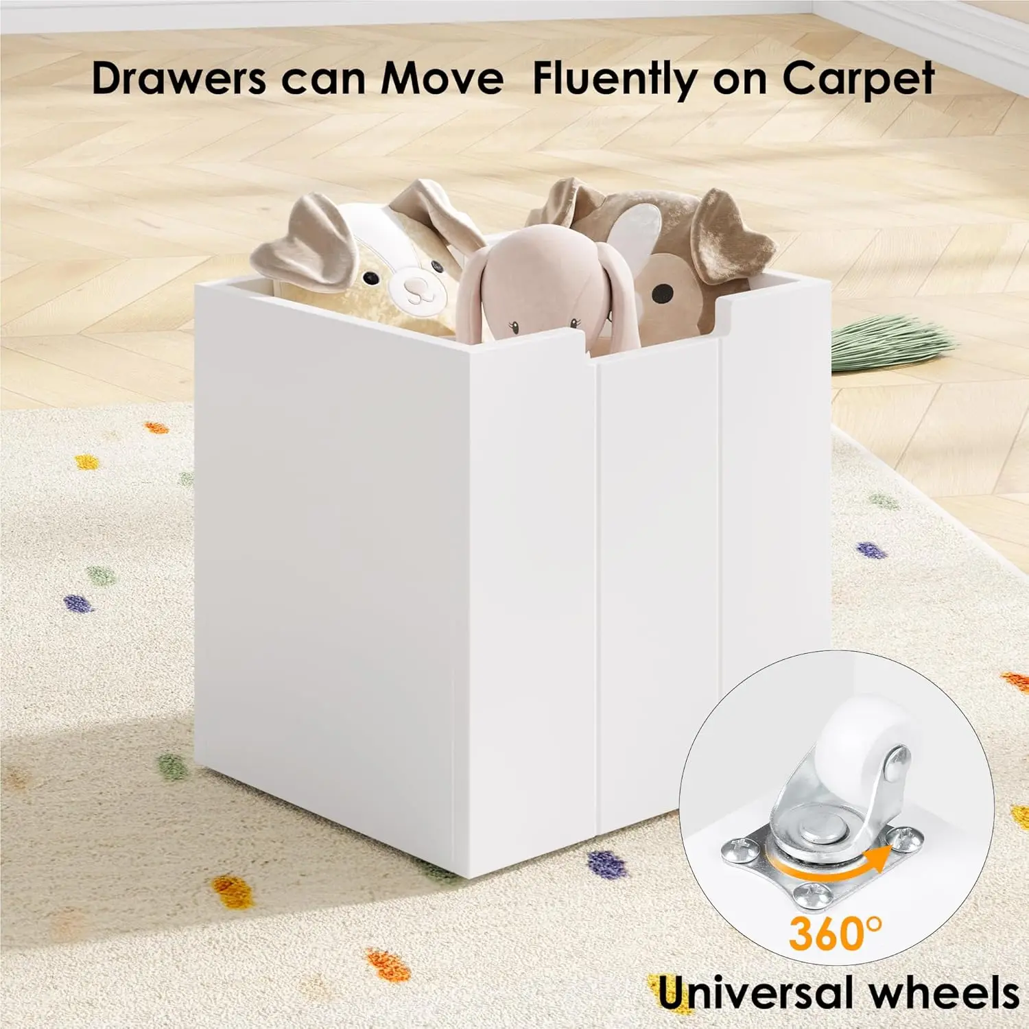 Storage Organizer with 4 Drawers, Toy Organizers and Storage with Concealed Wheels and 5 Storage Cubbies, Multifunctional Storag