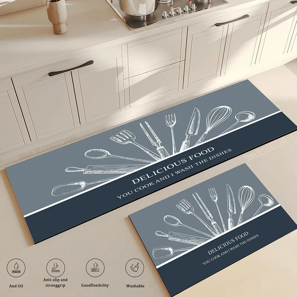 Absorbent Kitchen Floor Mat Anti-Slip Carpet Rug Simple Bathroom Entrance  Mat Home Decor Living Room Long Area Rug Antifatigue