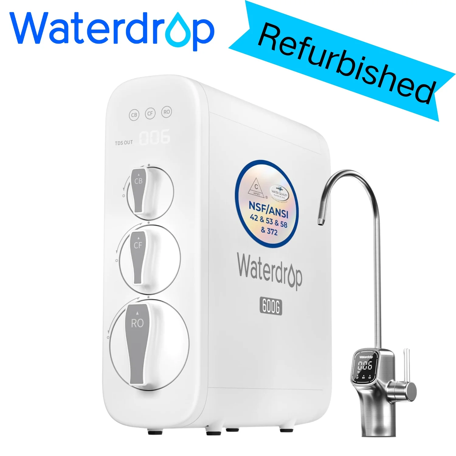 [Refurbished] Waterdrop G3P600 Reverse Osmosis System, 8 Stage Tankless Reverse Osmosis Water Filter
