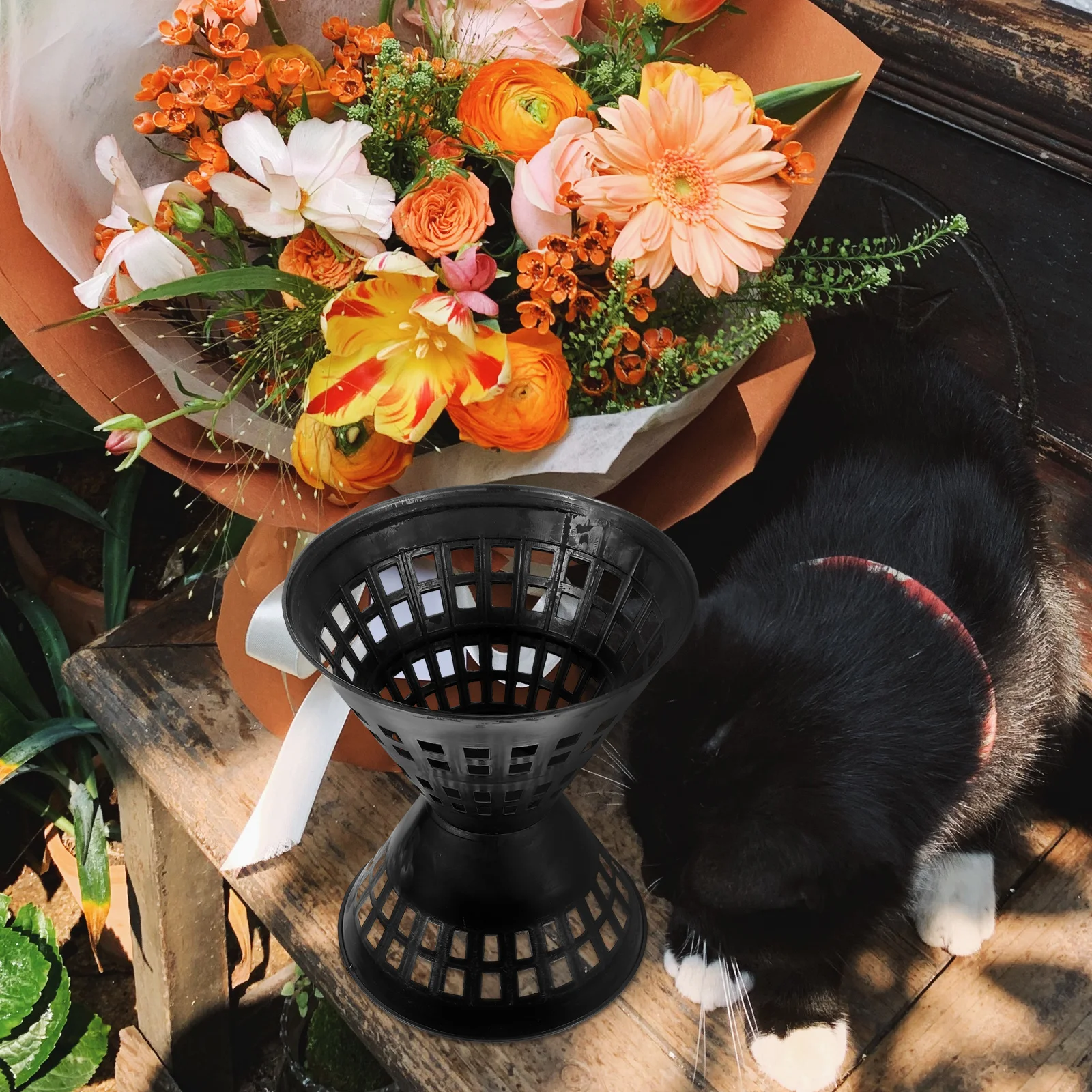 5 قطعة حامل باقة بلاستيكية متوسطة سوداء لتقوم بها بنفسك تشكيلة زهور مواد التعبئة والتغليف المتينة ديكور منزلي للزفاف استخدام الحفلات