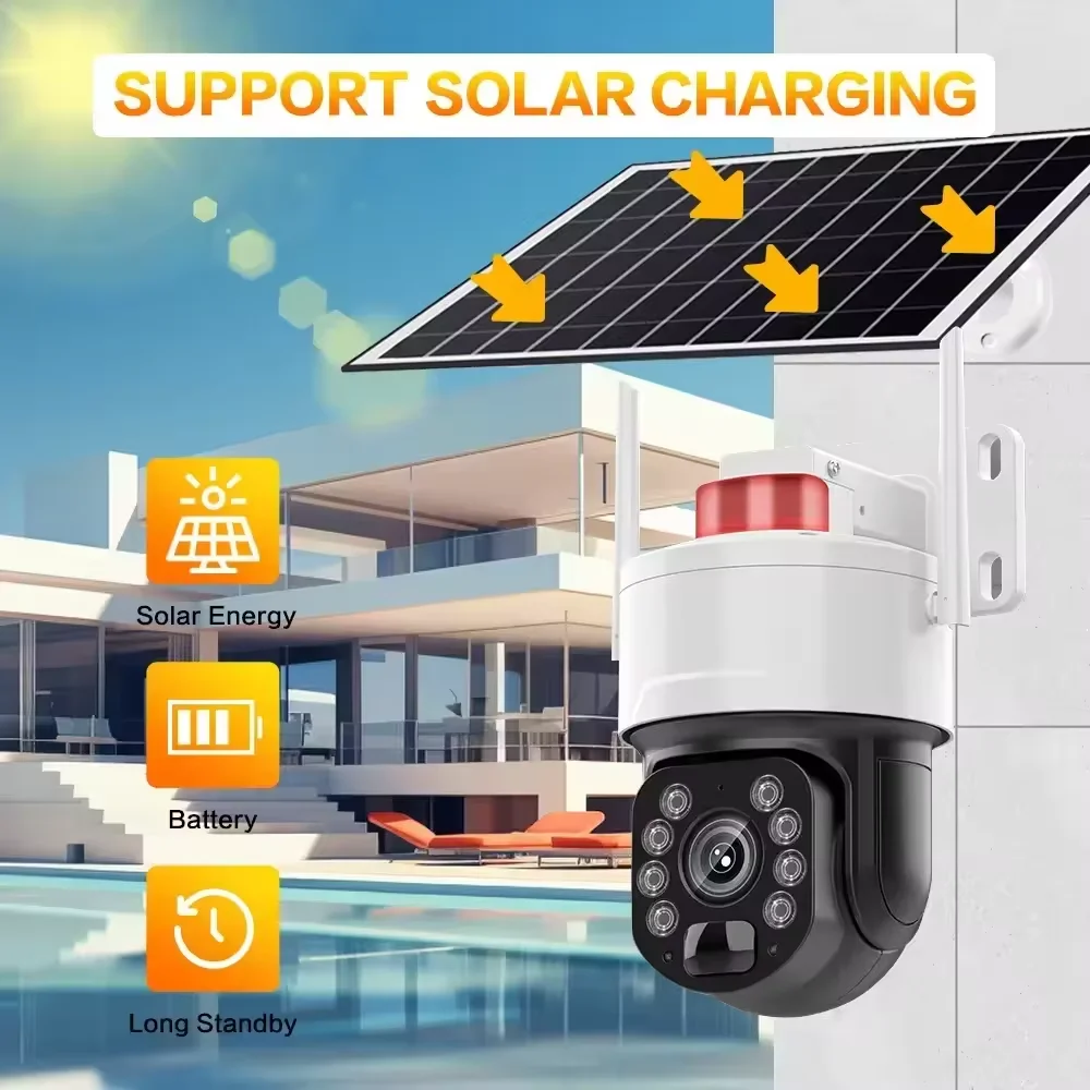 5MP 50X Zoom Optik Deteksi Manusia PTZ Pemantauan Audio Dua Arah IP Kamera Surya CCTV Keamanan Luar Ruangan Panel Surya WiFi