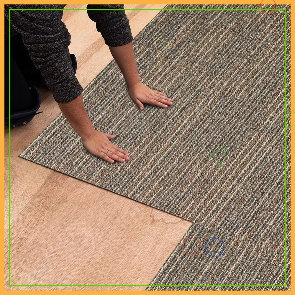 Azulejos de alfombra antideslizantes de 24x24 pulgadas, suelos interiores y exteriores reutilizables de fácil instalación para decoración del hogar de la oficina (caqui, 18 piezas)