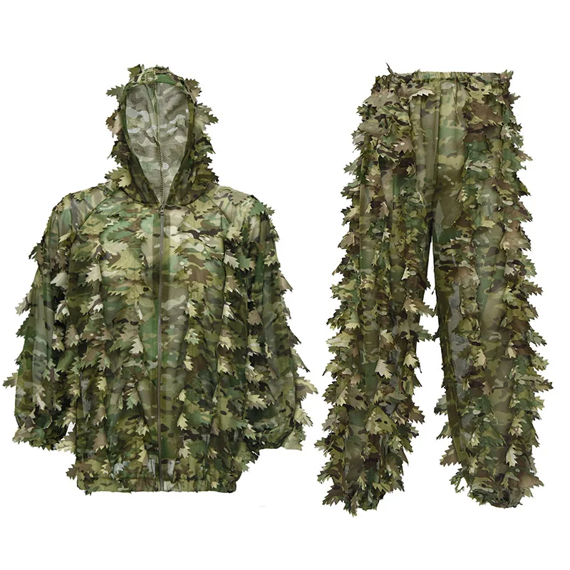 3D Foglie Camouflage Ghillie Suit Leggero Camouflage Ghillie Woodland Camoflage Sniper Airsoft Tiro Attrezzatura da caccia