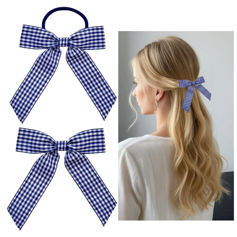 

Children's Bow Hair Clip and Hair Bands Sets Plaid British Short Tail Bow Elastic Hair Ties Ropes Grid Hairpin for Girls 20pcs