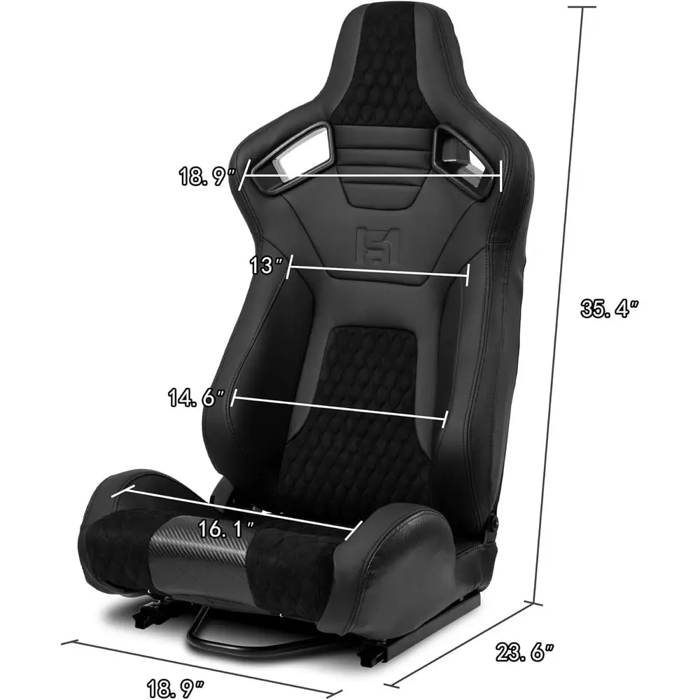 All Black PVC and Suede Snake Racing Seats with Carbon Fiber Style and Reclinable Feature