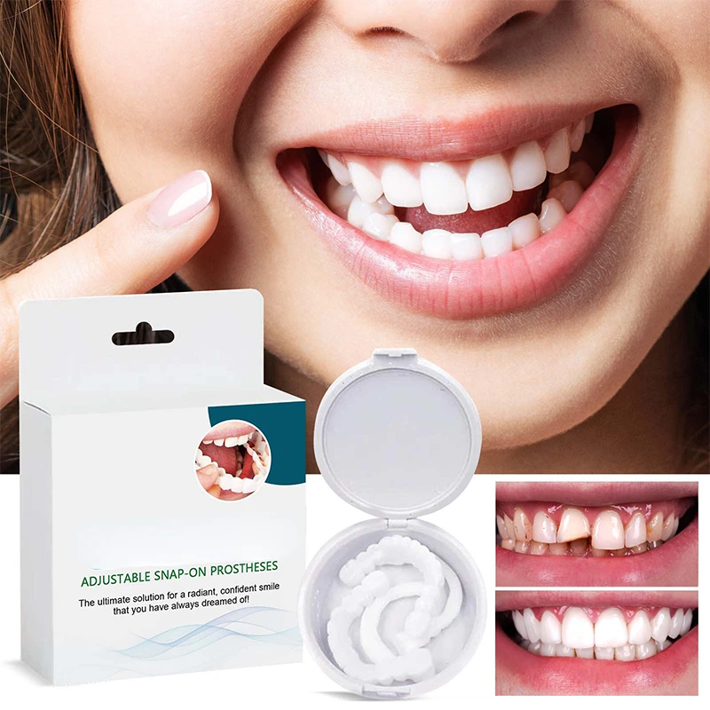 Adjustable Denture Teeth Set Perfect Fit Teeth Whitening Snap On Silicone Portable Denture Braces Decorate Gaps Smile Veneers