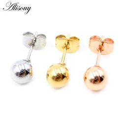 Alisouy 1 pair Unisex Stainless STEEL PLAIN Round BALL EAR STUDS Upper Ear Stud Earrings 3 -8mm Piercing Jewelry