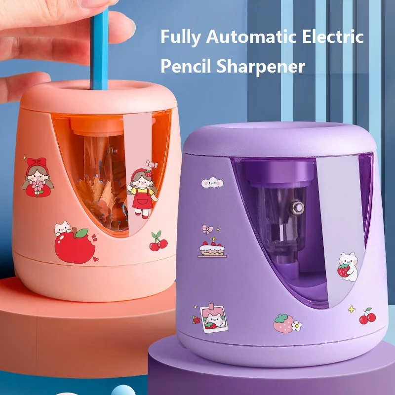 Cute Electric Pencil Sharpener for Kids, Rechargeable or Battery Powered, 3S Fast Sharpen Safe Easy-clean School Stationery Gift