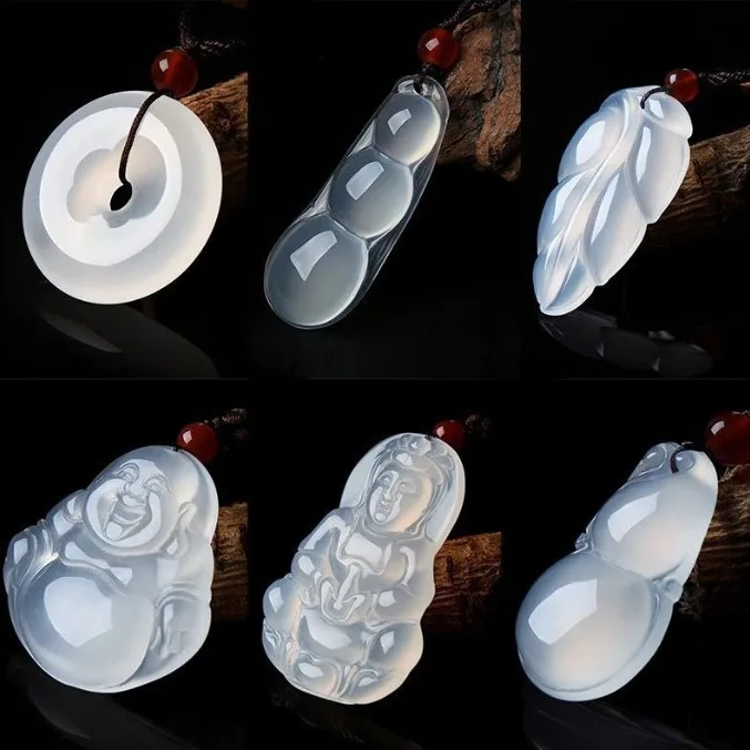 Natural Agate Chalcedony Pendant Peace Buckle Maitreya Buddha Gourd Small Fox Pendant Personality Jewelry Pendants