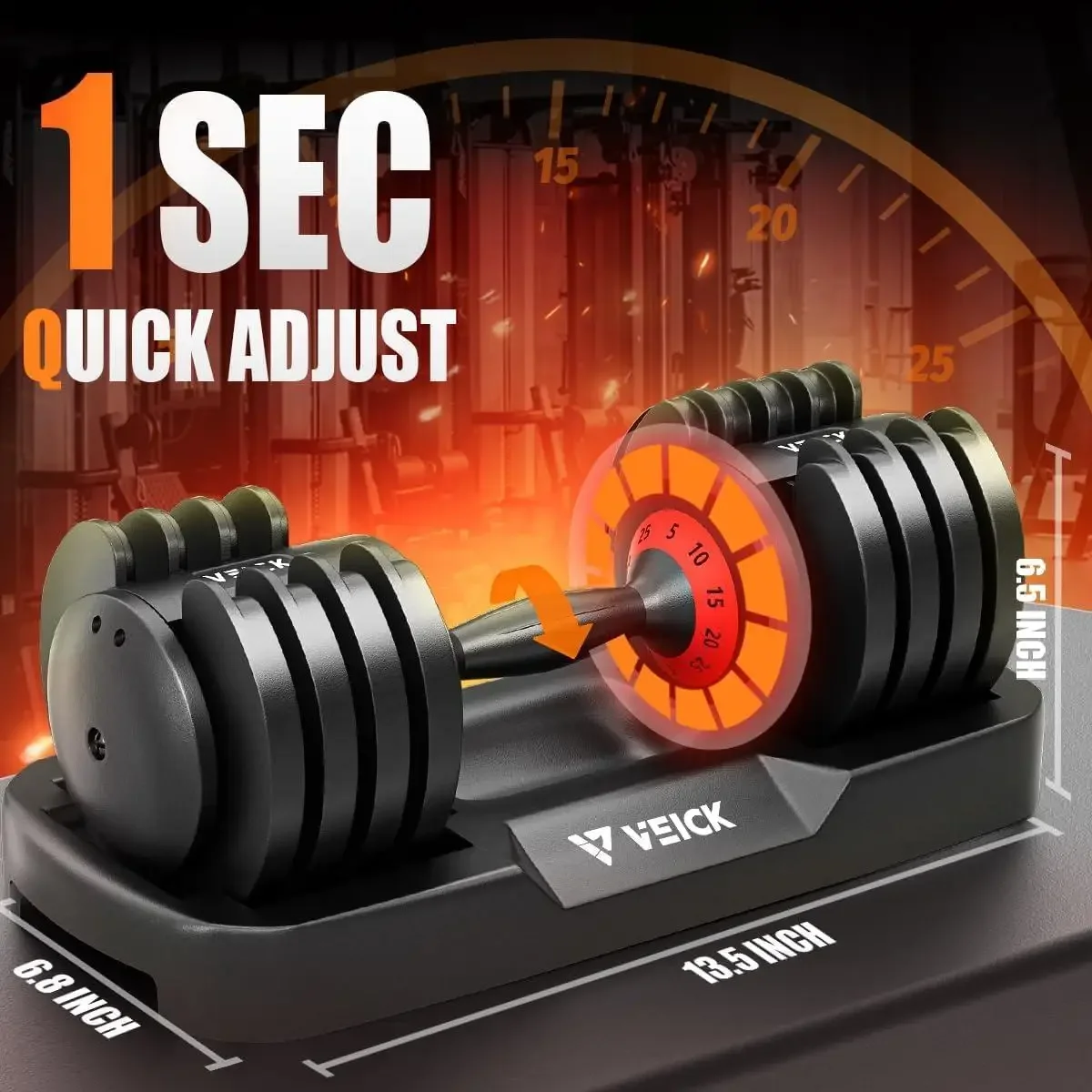 Single 25LB Adjustable Dumbbell 5 in 1 Weight Set Quick Change Anti Slip Handle for Home Gym Full Body Workout Strength Training