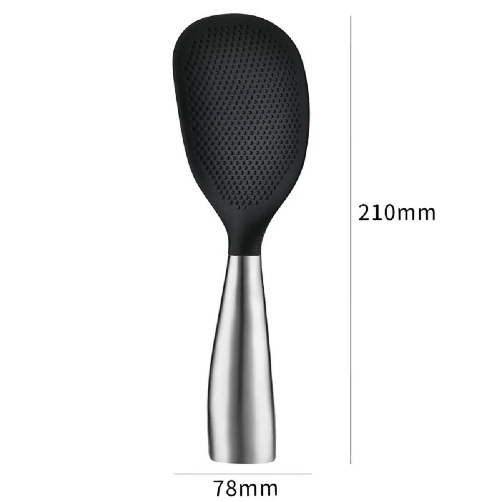 1PCS Silicone Rice Spoon Stainless Steel Handle Non-stick Cooking Spoon Anti-scalding Pot Rice High-temperature-resistant Spoon view 6