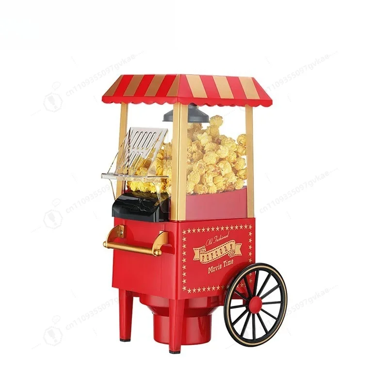 

Vintage Style Popcorn Machine with Small Cart Home Use Fully Automatic Children's Corn Popper Maker for Parties and Movie Nights