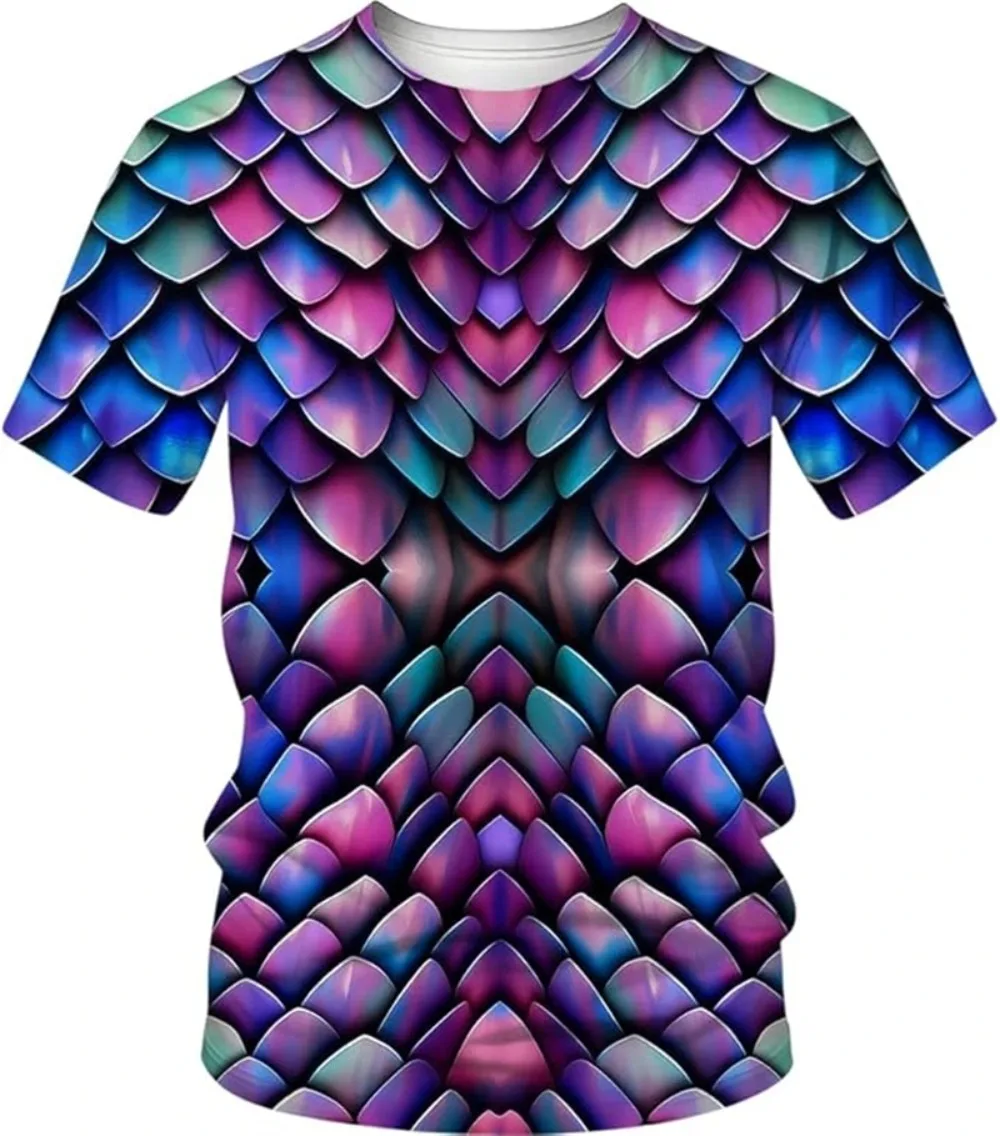 Fashion Fish Scale Pattern 3DPrint Trend Tshirt Men Women Dragon Scale Graphic O Neck Plus-size T-Shirt Casual Family Cloth Tops