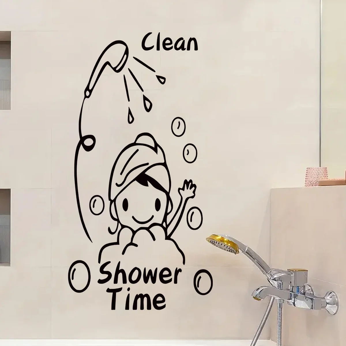 ملصقات حائط للحمام من Vlean Show Time لتزيين غرفة المعيشة، ورق حائط هدية لطيف للفتيات لديكور المنزل على شكل مكعب للاستحمام #4