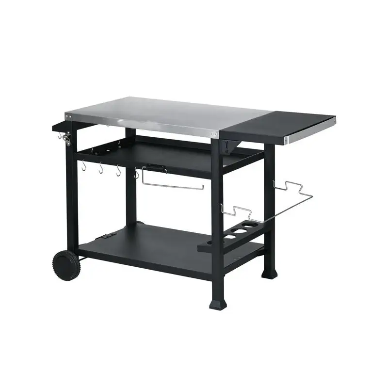 

Стол-гриль для барной тележки на открытом воздухе с колесами и решениями для хранения для развлечения