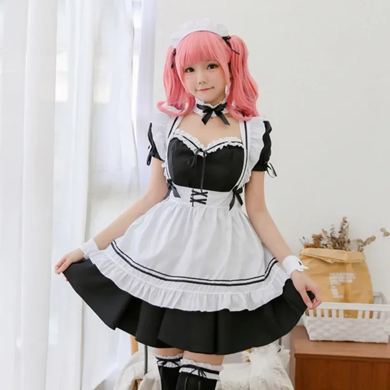 Disfraces de sirvienta Lolita de alta calidad, disfraz de Cosplay negro bonito para niñas y mujeres, delantal francés, uniforme, traje de Anime encantador japonés