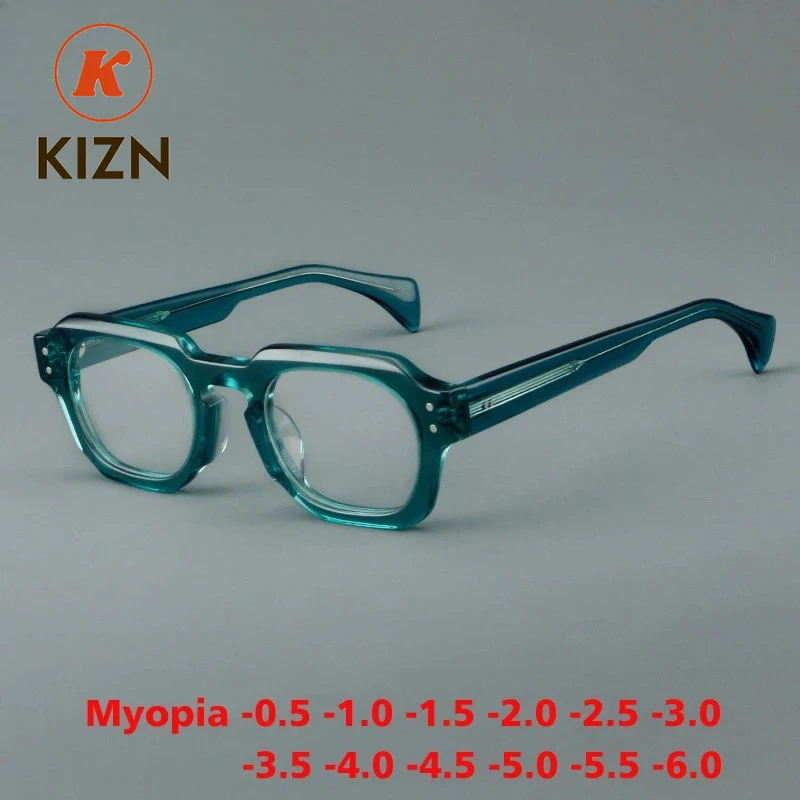 

KIZN Classic Retro Anti-Blue Acetate Myopia Adult Glasses Prescription Customized Frames For The Family Square Eyewear -0.5-6.0