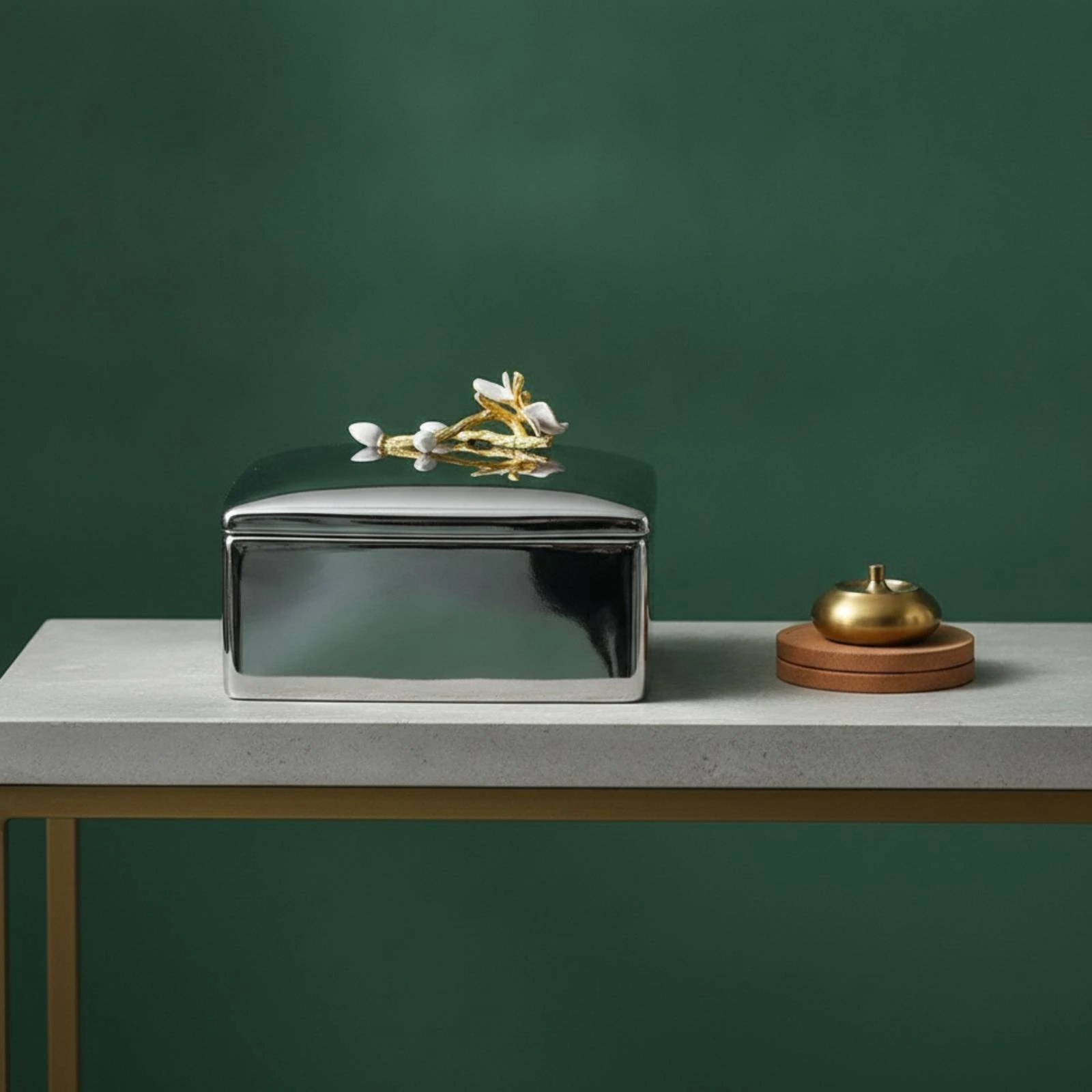 Trinket Box with Lid Rectangular Ceramic Box with Lid Glazed Long-Lasting for Dresser, Coffee Table