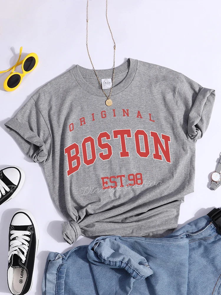 Original Boston Est.98 Print Woman Tshirts All-Match Hipster T-Shirts Comfortable Short Sleeve Tee Shirt Creativity Soft T-Shirt