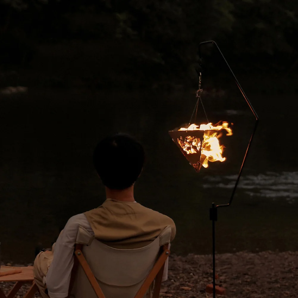 

1 Set Stainless Steel Triangle Hollow Out Design Portable Bonfire Platform For Outdoor Camping Hanging Bonfire Stove Metal Stove