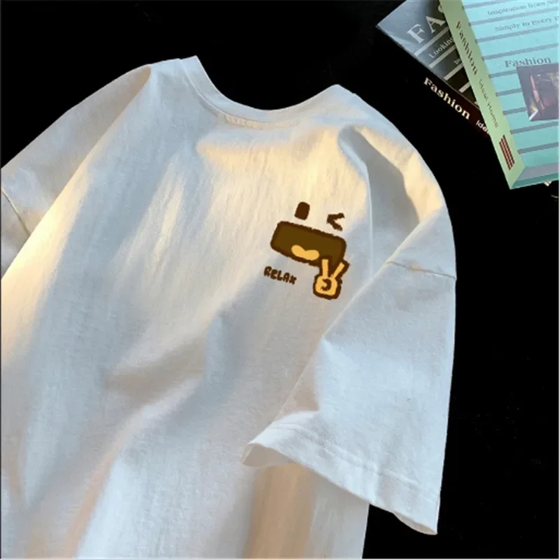 

Летняя японская футболка с мультяшным принтом, удобная футболка из мягкой ткани, женская одежда в студенческом стиле с короткими рукавами, эстетичная Y2K