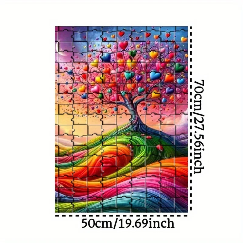 1000ピース ハートツリー ジグソーパズル - 特大 70x50cm (27.56x19.187インチ) ハート型の葉を持つDIYパズル、鮮やかな色 - C